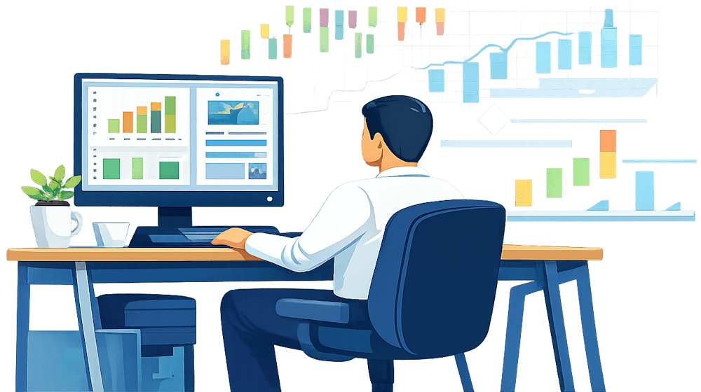 Trader analizando gráficos del mercado y empresas de fondeo